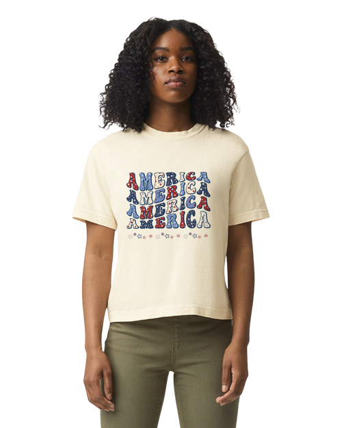 America - Land of Free. Heavyweight women's Boxy Tee